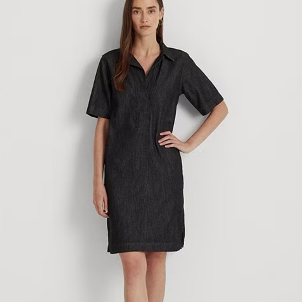 Ralph Lauren Denim Shift Johnny Collar Short Sleeve Shirt Dress